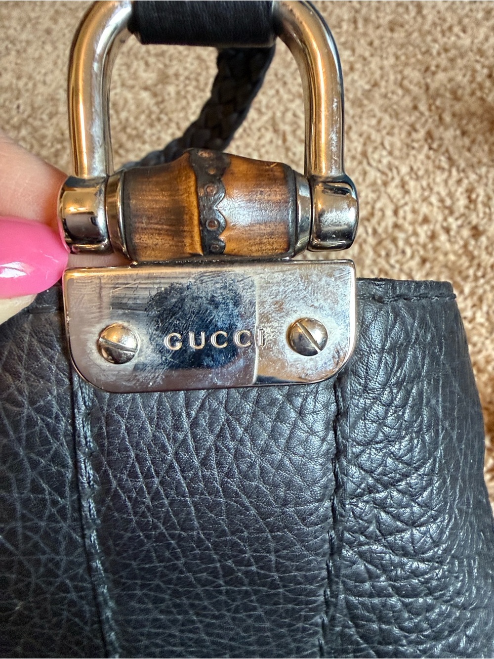 Classic Gucci Black Leather Tote Bag with Braided Handles and bamboo detail - Picture 11 of 11